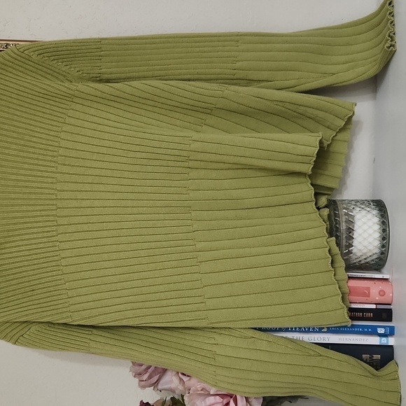 Silk/Cotton Green Ribbed Women's Sweater Career Preppy Feminine Large - Picture 10 of 10